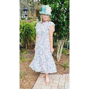 SHOSHANNA Pink Floral Hourglass Flutter Sleeves Ruffled Triana Midi Dress Size 2